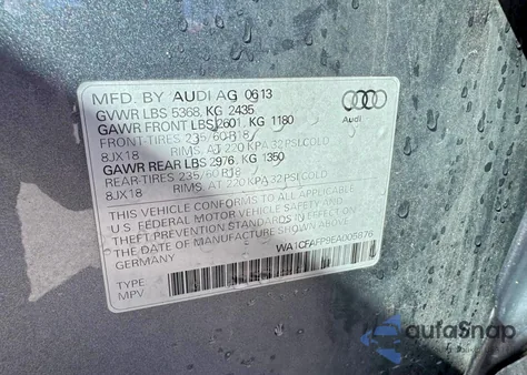 2014 Audi Q5 Premium из США, поврежденный, VIN WA1CFAFP9EA005876